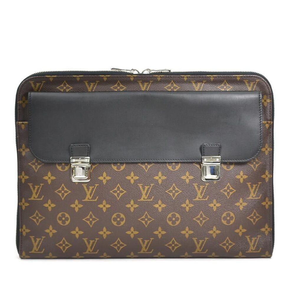Louis Vuitton Clutch Bag Monogram Porte Canvas Leather Macassar Brown Silver